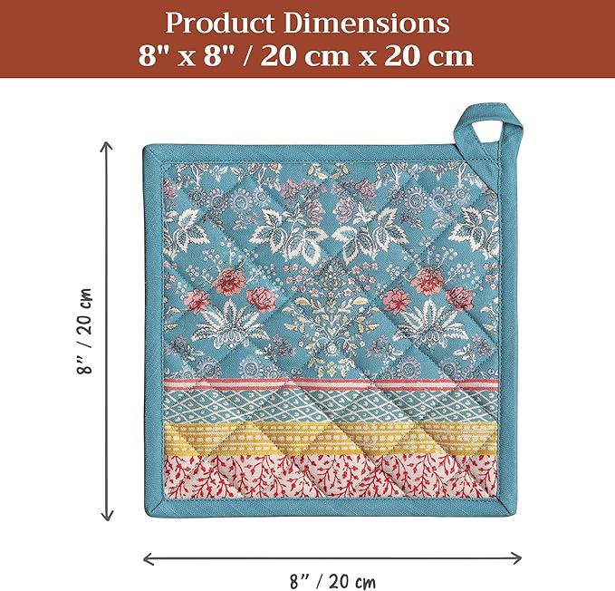 Maison d' Hermine Pot Holders Set 100% Cotton Heat Resistant Potholders 8" x 8" Hot Pads with Loop BBQ, Cooking, Baking, Grilling, Kitchen, Handling Hot Pans Spring/Summer (Pack of 2, Marquise)