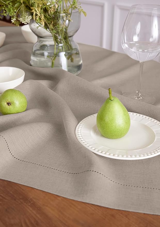 Solino Home Natural Linen Tablecloth 52 x 52 Inch - 100% Pure Linen Square Table Throw - Classic Hemstitch, Machine Washable Table Cloth for Spring, Easter