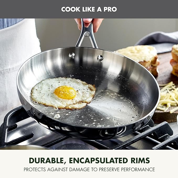 GreenPan Valencia Pro Tri-Ply Stainless Steel 10 Piece Cookware Set, Induction Ready Pots & Pans, Mirror Finish, Dishwasher Safe & Oven/Broiler Safe to 600F, Compatible with All Cooktops, Silver