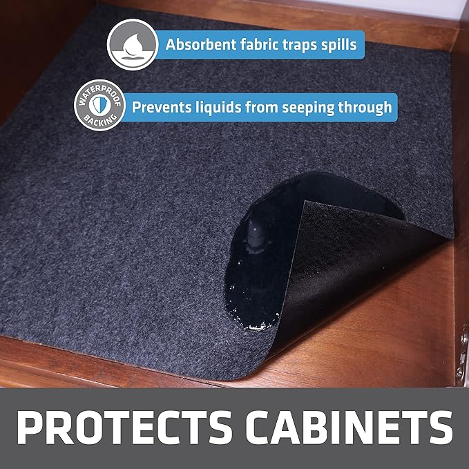 Drymate Premium Under Sink Mat, Waterproof Cabinet Protection Mats for Kitchen & Bathroom, Absorbent Shelf Liners, Slip-Resistant, Machine Washable (USA Made)(24?쓝29??(Charcoal)(12-Pack)