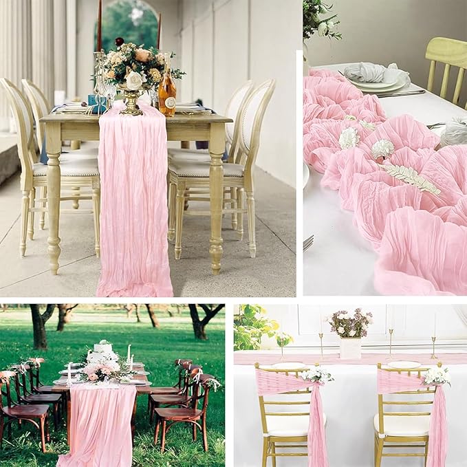 8 Pack Light Pink Cheesecloth Table Runner 20 x 120 inch Gauze Table Runners 10 FT Long,Semi Sheer Boho Cheese Cloth Fabric Table Runner Bulk for Wedding,Party,Baby Shower,Bridal Shower Decoration