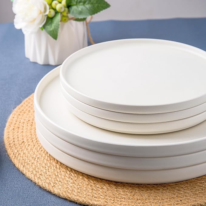 AmorArc Ceramic Dinner Salad Plates Set of 6, 8.5 Inch Reactive Matte Glaze Dish Set, Dessert,Salad, Appetizer, Small Dinner Plate,Microwave, Dishwasher Safe, Scratch Resistant-Matte White