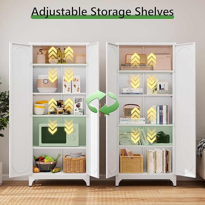 75??Tall Kitchen Pantry Cabinet,Metal Storage Cabinet with Doors and Adjustable Shelves,Modern Kitchen Hutch Cabinets,Freestanding Cupboard for Dining Living Room