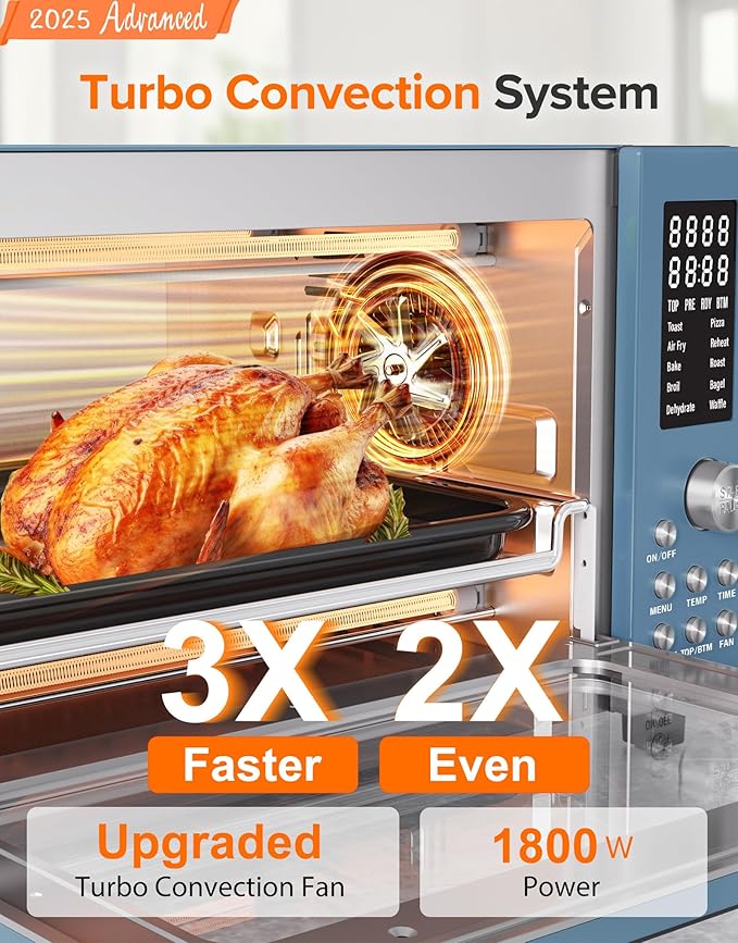 Nuwave Bravo Pro Smart Air Fryer Toaster Oven Combo, Airfryer Convection Oven Countertop, 10-in-1 Functions with Quicker & Even Crisp Technology, 1800W, 50-450째F, PFAS-Free, 21QT, Cozy Blue