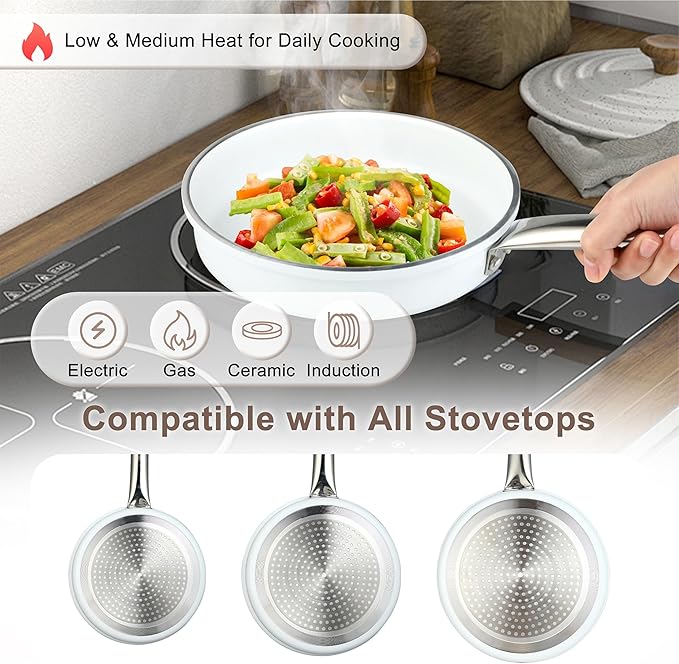5 Pcs Pots and Pans Set, Nonstick Cookware Set with Glass Lids, Non-toxic Healthy Kitchen Cooking Set, PFAS and PFOA Free