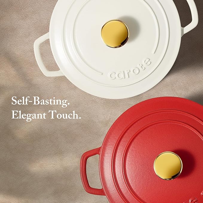 CAROTE Enameled Cast Iron Dutch Oven Pot with Lid, 4 QT Dutch Ovens, Heavy-Duty Cast Iron Pot for Sourdough Bread Baking, Braising, Stews, Roasting, Healthy & Non-Toxic, Dual Handles, All Stovetop Compatible, Oven Safe up to 500째 F, Cream White