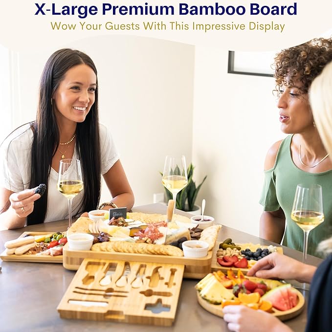 Charcuterie Boards Set ??Large Bamboo Cheese Board & Platter with Charcuterie Accessories, Housewarming Gifts for New Home, Christmas, Bridal Shower, New House Gift