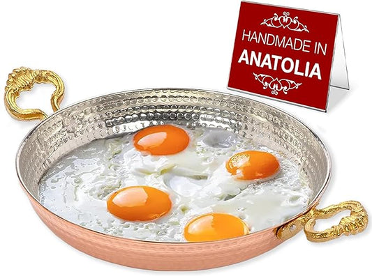 Hakan Copper Egg Pan for Cooking | Handmade Frying Pan | Hammered Skillet with Double Handles for Omelette | Authentic Kitchen Cookware & Copper Gifts Idea, 7.9??(20 cm)