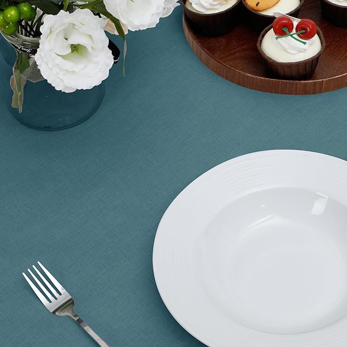 Easy-Going Faux Linen Waterproof Spill-Proof Tablecloth Stain Resistant Rectangle Table Cloth Wrinkle Free Decorative Fabric for Kitchen, Dining, Party, Weddings, Restaurants (60x102 in, Turquoise)