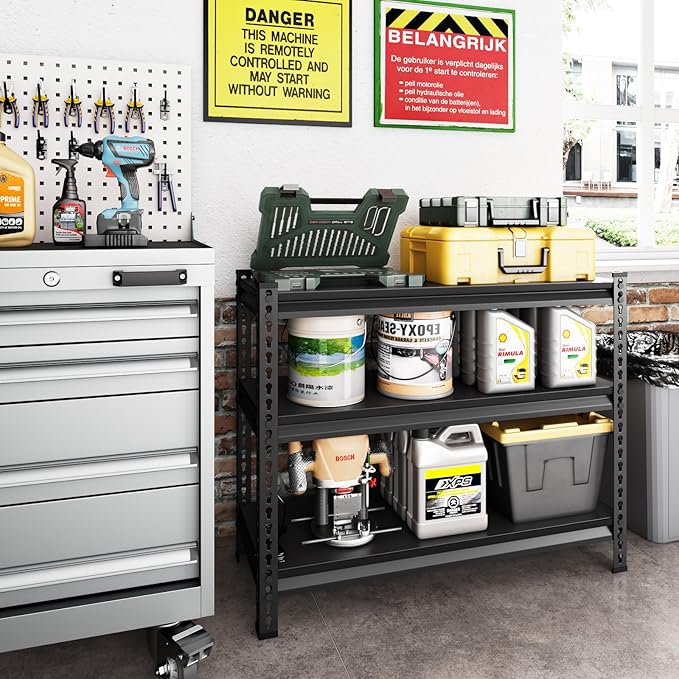 3-Tier Garage Shelving Heavy Duty,40?쓂 x 18?쒭 x 36?쒱 Metal Shelving Unit竊?320 lbs Weight Capacity Adjustable Storage Shelves for Retiple Tanks, Aquariums, Pantry, Garage竊똁lack