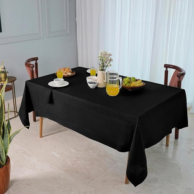 D'Moksha Homes Linen Black Tablecloth 60 x 102 Inch - 100% Pure Linen Rectangular Table Cloth - Machine Washable Tablecloth for Spring, Easter