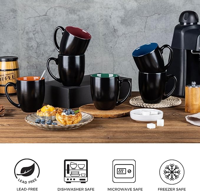 GBhome 16oz Coffee Mugs Set of 6,Ceramic Coffee Mugs for Man, Woman,Restaurant Modern Coffee Mugs Set with handle for Tea/Latte/Cappuccino/Milk/Cocoa. Dishwasher&Microwave Safe,Multi-Color,6 Pack