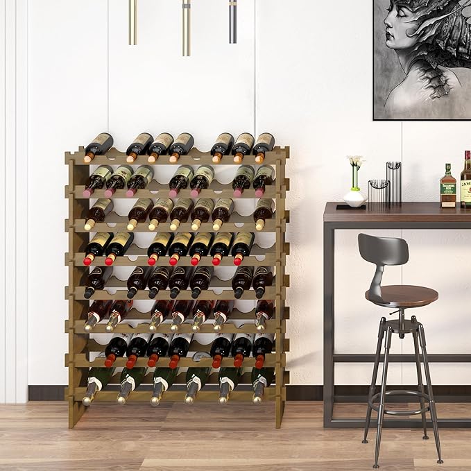 Wine Rack Freestanding Floor Bamboo Stackable Wine Storage Racks Wall Mounted, Modular Wine Bottle Stand Holder Display Shelf for Cabinet, Kitchen, Bar (Walnut)