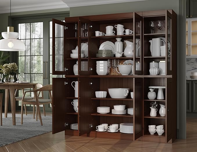Palace Imports 100% Solid Wood Kitchen Pantry Hutch, Mocha, 65" w x 71.5" h x 15.5" d, Renewable Eco-Friendly Wood, Made in Brazil