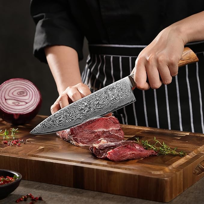 Wakoli EDIB Pro Damascus Chef Knife ??Japanese Style Kitchen Knife | 7.9-Inch Genuine Damascus Steel Blade with VG10 Core | Ergonomic Pakkawood Handle | Professional Cooking Tool