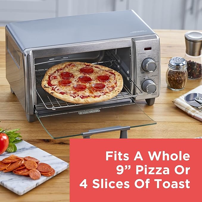 BLACK+DECKER Crisp 'N Bake Air Fry Countertop Convection Toaster Oven, Medium Capacity, 4-Slice, 5-in-1, Fits 9??Pizza, 30-Min Timer, Bake, Broil, Air Fry, Toast, Keep Warm, Stainless Steel