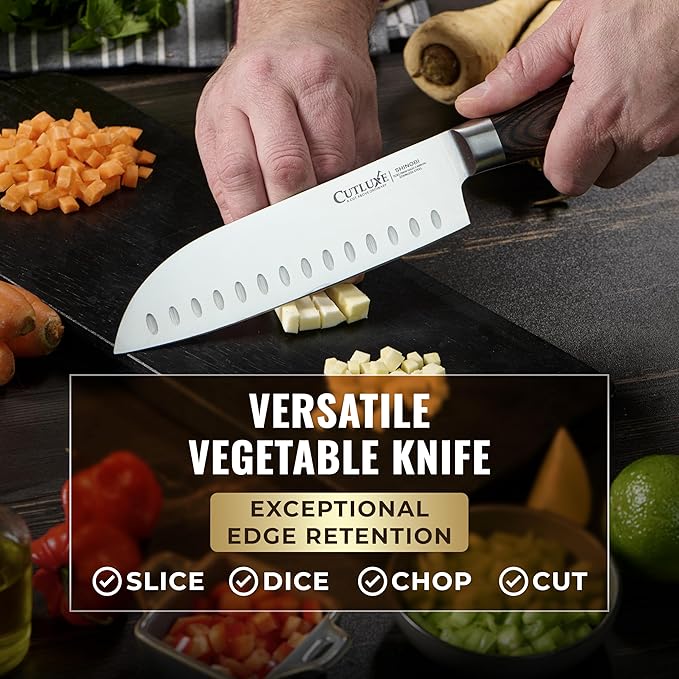 Santoku Knife ??Ultra Sharp 7 Inch Meat and Vegetable Japanese Knife for Chopping, High Carbon Stainless Steel Blade, Full Tang Pakkawood Handle ??Shinobi Series