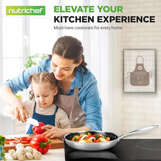 NutriChef 6-Piece Tri-Ply Stainless Steel Frying Pan Set ??8", 10", 12" Non-Stick Skillets with Lids, Induction Compatible, Oven Safe, Scratch-Resistant, Dishwasher Safe