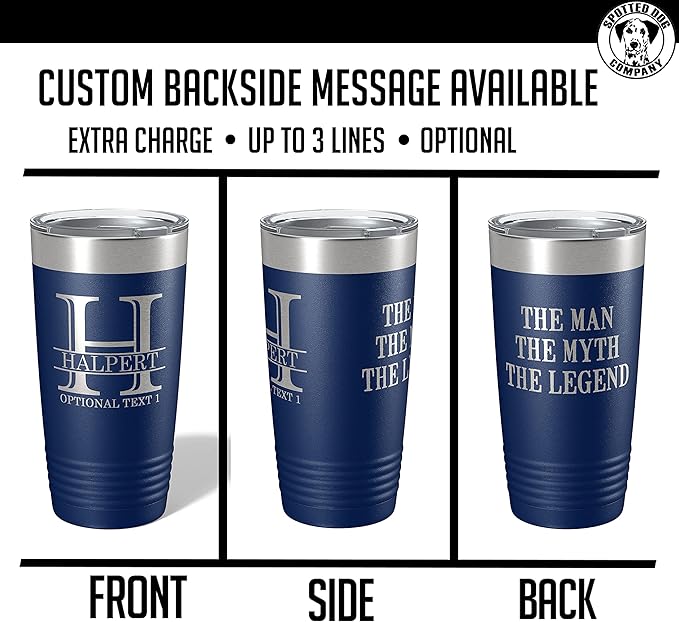 Personalized 20oz (17 Colors) Powder Coated Insulated Stainless Steel Tumbler with Lid, Custom Etched, Customized Engraved Gift Idea for Women Men Her Him, Halpert Monogram Initial Name (Navy Blue)