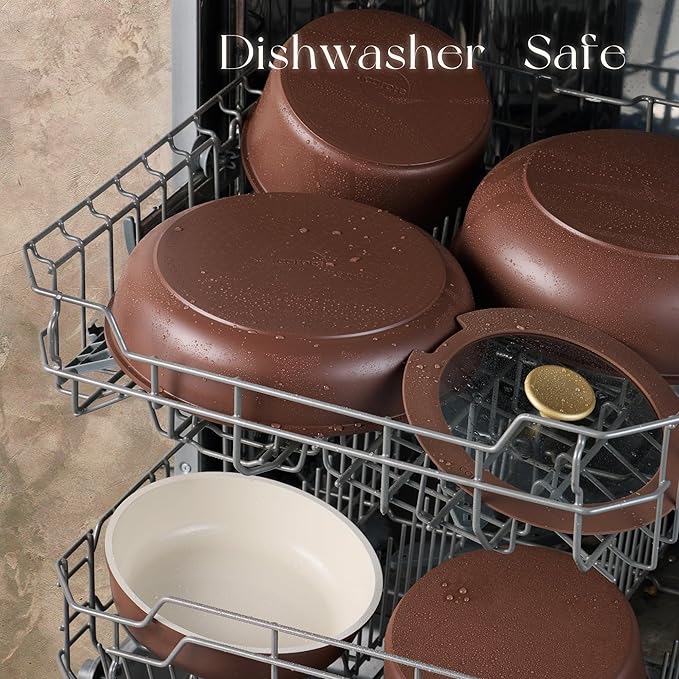 CAROTE 21Pcs Ceramic Cookware Set, Pots and Pans Set Non stick, Non Toxic Cookware Detachable Handle, Kitchen Cooking Set - Induction Cookware, Dishwasher/Oven Safe, PFAS Free, Chocolate