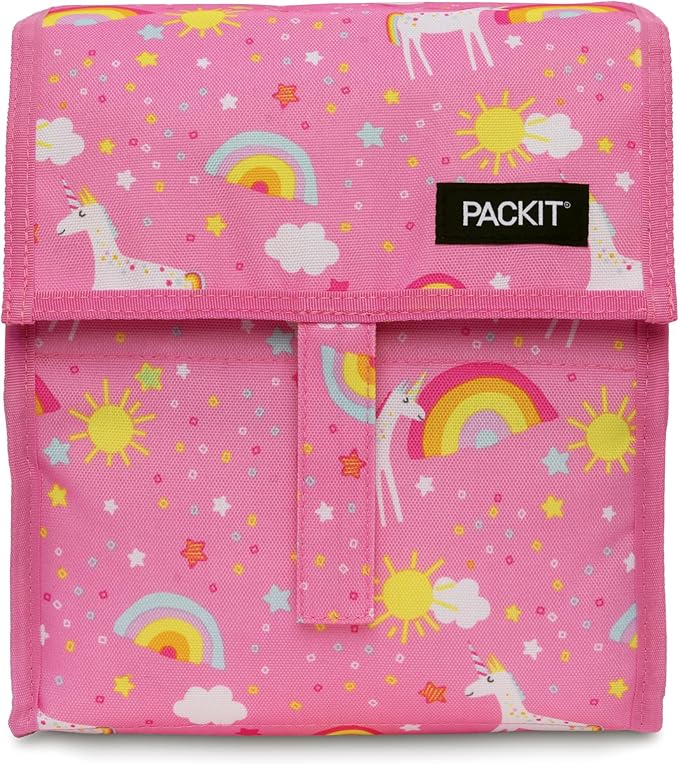 PackIt짰 Freezable Lunch Bag, Unicorn Dream Pink, Built with EcoFreeze짰 Technology, Foldable, Reusable, Zip and Velcro Closure with Buckle Handle, Designed for Work Lunch and Fresh Lunch On the Go