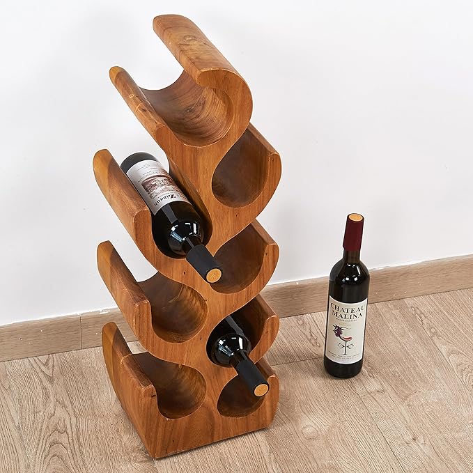 8 Bottle Wood Brown Wine Rack Tabletop Cabinet 27.5" Height Handmade Rustic Wooden Wine Rack Countertop Bottle Holder Stand Kitchen Cellar Storage Bar Corner Freestanding Home Christmas Decor