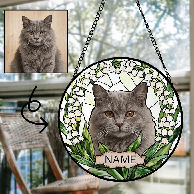 Personalized Dog Memorial Gifts for Loss of Dog, Custom Pet Photo Stained Glass Window Hanging, Labrador Owners Memorial Suncatcher Picture Potrait Ideas Gift for Cat Lovers Grandma Mom