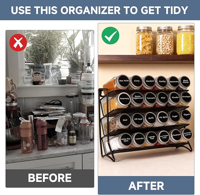 DIDITIME Spice Rack Organizer ??24 Glass Jars, 60 Labels & Marker, Space-Saving Kitchen Countertop, Cabinet & Wall Rack