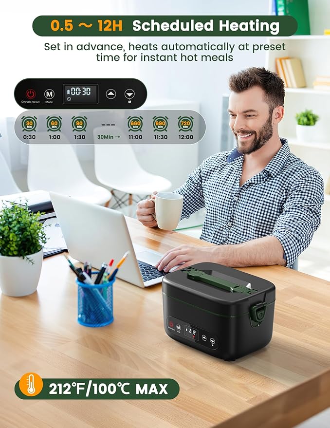 Cordless Electric Lunch Box, 1.2L Battery Powered Heated Lunch Box ??100W, 24000mAh Rechargeable Portable Self-Heating Food Warmer with 5-Sided Automatic Heating for Outdoors, Truck, Office, BPA-Free