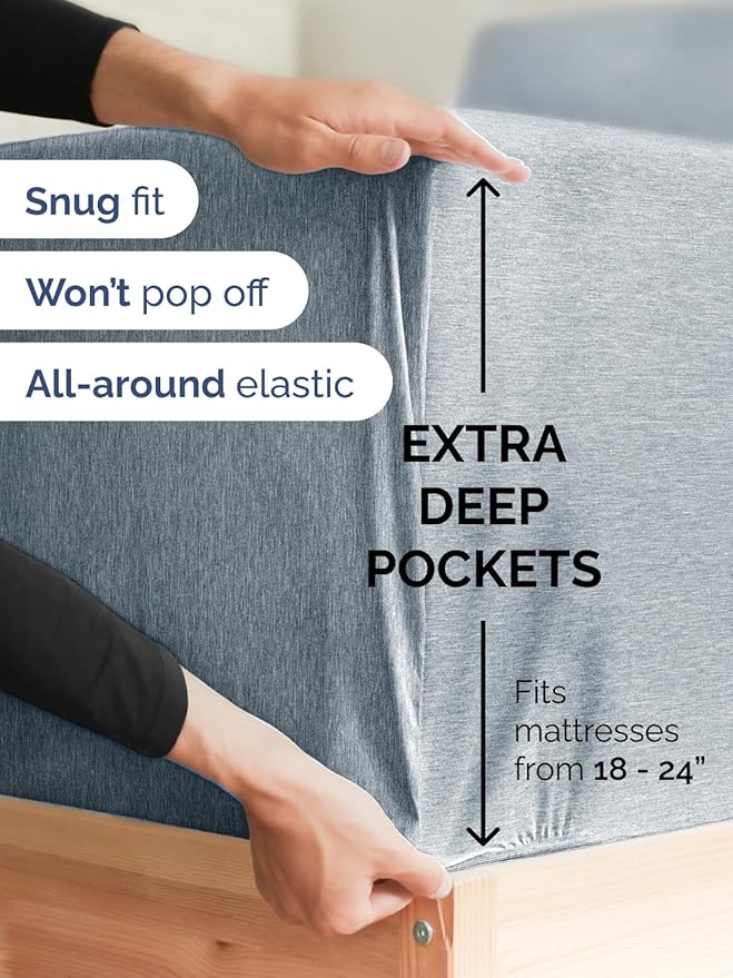Extra Deep Pocket Twin XL Sheets - 3 Piece Breathable & Cooling Bed Sheets - Hotel Luxury Bed Sheet Set - Soft, Wrinkle Free & Comfy - Easily Fits Extra Deep Mattresses - Heathered Blue Sheets Set
