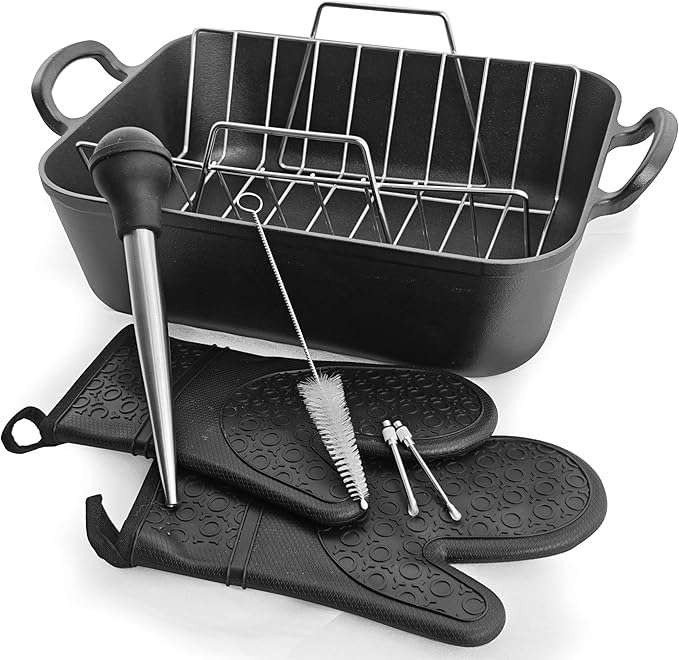 16x13??Roaster pan with rack(Cast iron)-Clad Specialty, Chef's Classic Rectangular Roaster with Rack (Not Meat Thermometer)