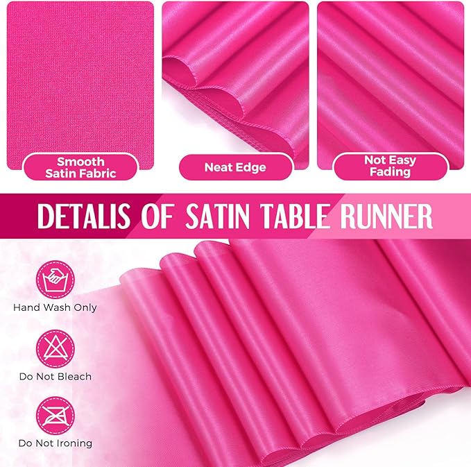 Tudomro 16 Pieces White and Hot Pink Disposable Plastic Tablecloths and Satin Table Runner Set 54x108 Inch Tablecloth 12x108 Inch Table Runners for New Year Wedding Birthday Baby Shower Graduation