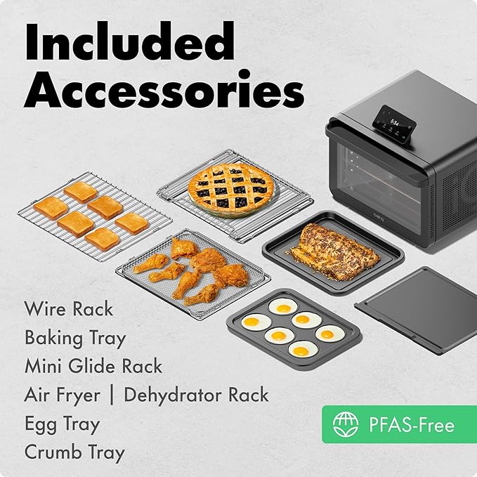 CHEF iQ MiniOven Smart Toaster Oven Air Fryer Combo, 11-in-1 Countertop Convection Oven, Bake, Broil, Air Fry, Broil, Dehydrate, 1750W, 25 Qt Capacity, Fast Cooking with Touchscreen Controls ??Black