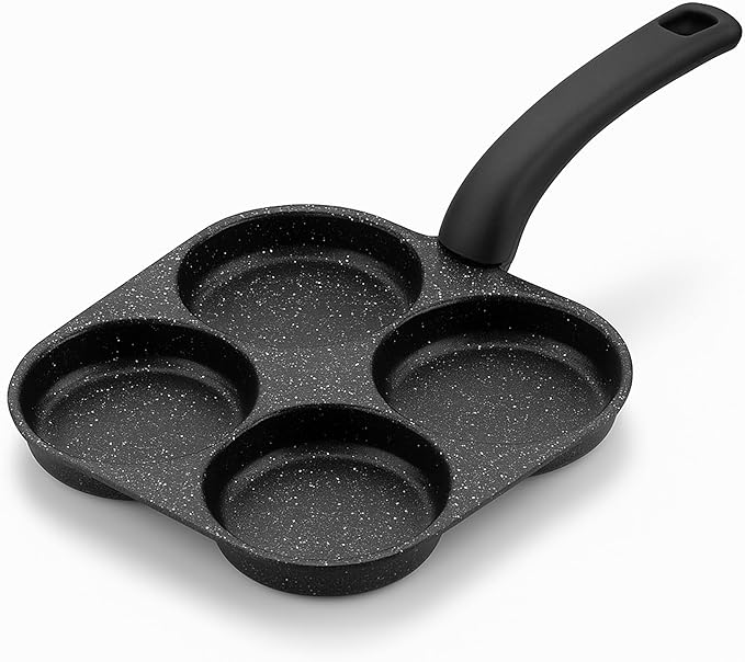 4-Hole Non-Stick Breakfast Frying Pan with Handle ??Aluminum Skillet for Eggs, Pancakes, Omelets & Burgers ??Compatible with Gas & Induction Stoves