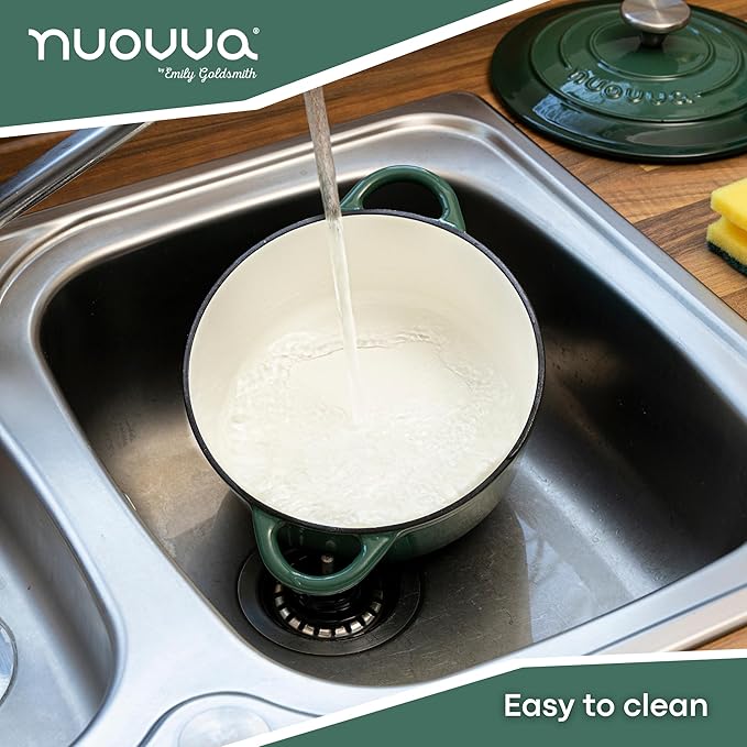 Cast Iron Dutch Oven with Lid ??Non-Stick Ovenproof Enamelled Casserole Pot ??Sturdy Dutch Oven Cookware ??Dark Green, 5-Quart, 24cm ??by Nuovva