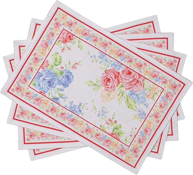 Maison d' Hermine Placemats Set of 2 100% Cotton Washable Cloth Place Mats, Reusable Table Mats for Kitchen Dining Decoration, Party, Wedding, Restaurant Spring/Summer (Vintage Floral, 13" x 19")