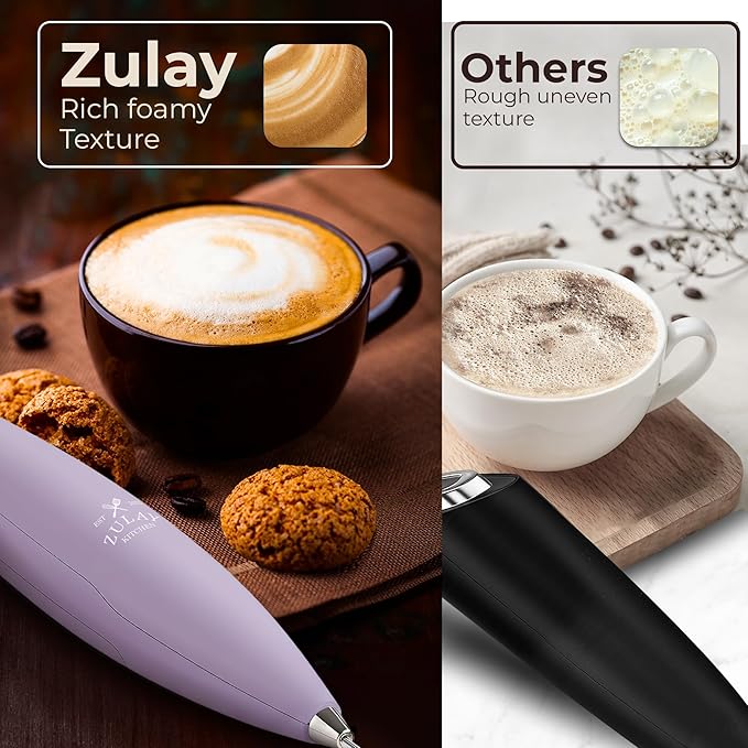 Zulay Kitchen Patented Tornado Triple Whisk Milk Frother with 4 Duracell Batteries ??Handheld Foam Maker for Coffee, Lattes, Matcha & Hot Chocolate ??Rich, Creamy Froth in Seconds