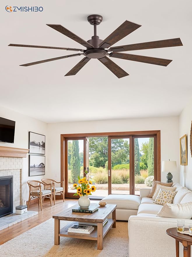 62 Inch Ceiling Fan No Light with Remote Control, 8 Blades Quiet DC Reversible Motor, 6-Speed, Timer, Oil Rubbed Bronze Finish, Indoor Outdoor Ceiling Fans for Patios, Living Room, Garage