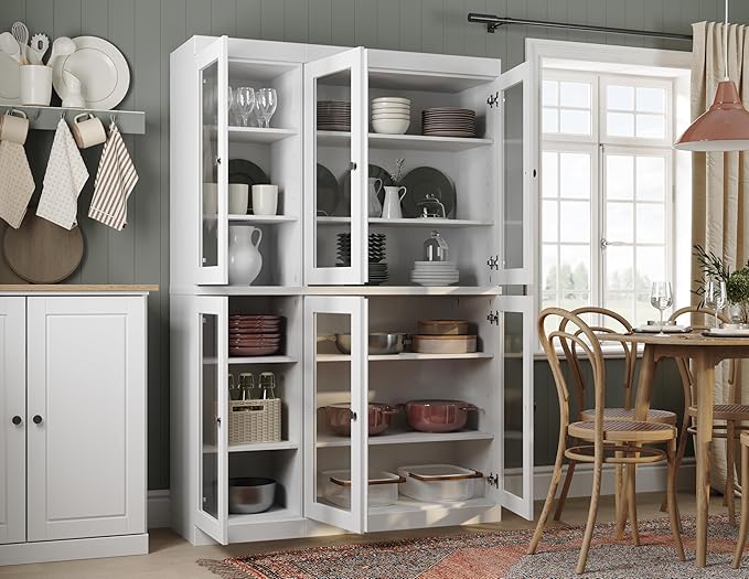 Palace Imports 100% Solid Wood 48.5" Pantry China Cabinet with Clear Glass Doors and Adjustable Shelves