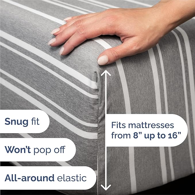 King 6 Piece Sheet Set - Cooling & Breathable Bed Sheets - Hotel Luxury Bed Sheets for Women, Men, Kids & Teens - Bedding w/Deep Pockets & Easy Fit - Soft & Wrinkle Free - King Grey Stripes Sheets