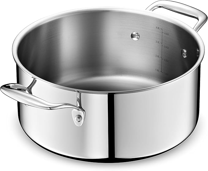 LEGEND COOKWARE 5-Ply Stainless Steel 5-Quart Dutch Oven with Lid - Induction Compatible, Oven Safe 800째F - Non-Toxic, No Coatings - Even Heating, Won't Warp - Built to Last Generations