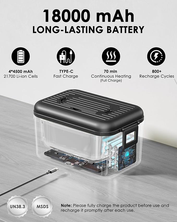 Aurevit Cordless Electric Lunch Box for Adults, 1.4L Heated Lunch Box for Men with Smart Meal Scheduling & Auto Keep Warm, Portable Food Warmer for Car with Insulated Bag, Ice Pack (Meteorite Black)