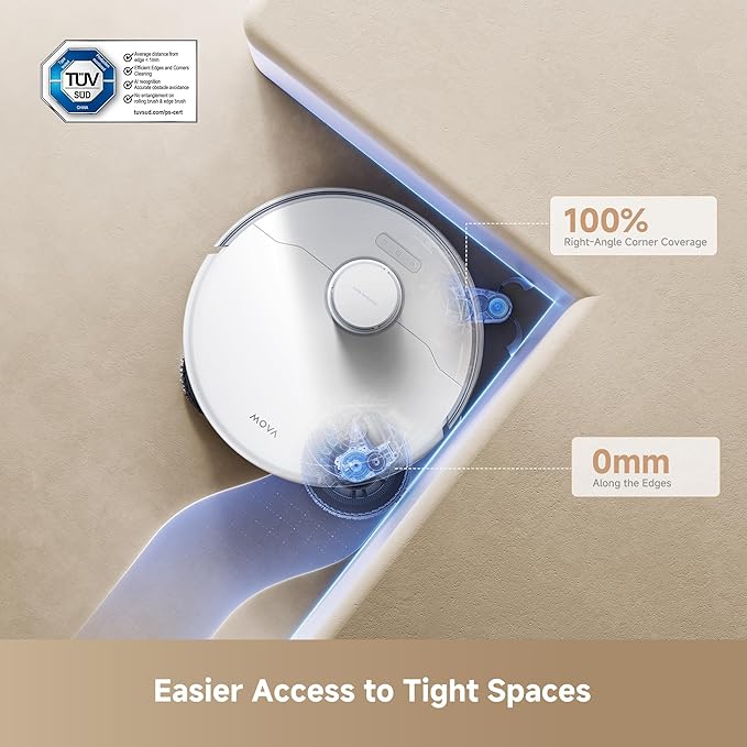 Mova P50 Ultra Robot Vacuum Cleaner with Flexible Mop, 19,000 Pa Suction Power with Anti-Tangle Brush, Corner and Edge Cleaning, 167??Automatic Cleaning & Self-Drying & Cleaning, Auto Empty & Refill