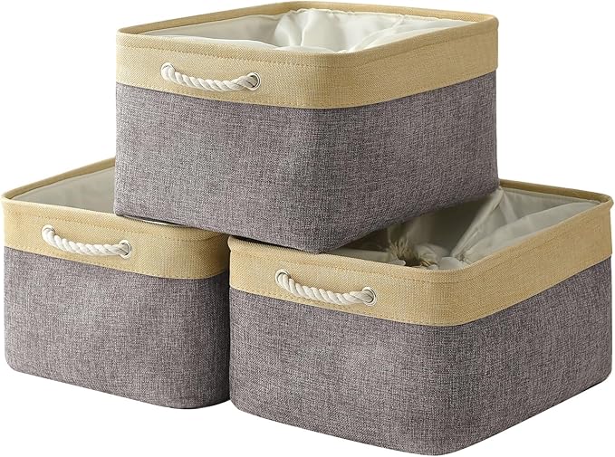 TheWarmHome Storage Baskets for Organizing, Extra Large-3Pack, 17.7L횞13.8W횞9.8H inch Large Sturdy Storage Bins, Decorative Storage Baskets for Shelves Closet Nursery (Gold&Grey)