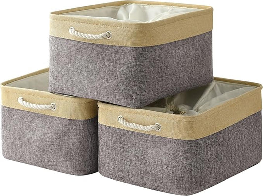 TheWarmHome Storage Baskets for Organizing, Extra Large-3Pack, 17.7L횞13.8W횞9.8H inch Large Sturdy Storage Bins, Decorative Storage Baskets for Shelves Closet Nursery (Gold&Grey)