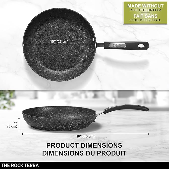 Starfrit The Rock Terra 26cm (10'') Ceramic Non-Stick Fry Pan - Thick Aluminum Base - PFAS Free - Easy to Clean - Black Marble