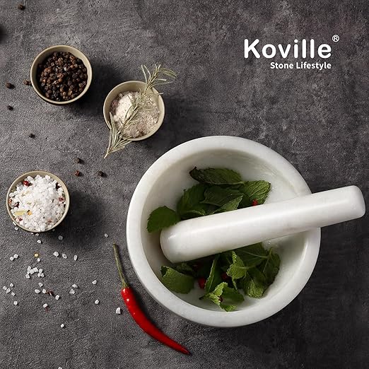 Koville Marble Mortar and Pestle Set, 7"-4 Cups Grinder Bowl for Guacamole, Salsa, Pill Crusher, Spice, Herb, Garlic, Nut, Heavy Duty Grinder for Kitchen(Namib Fantasy)