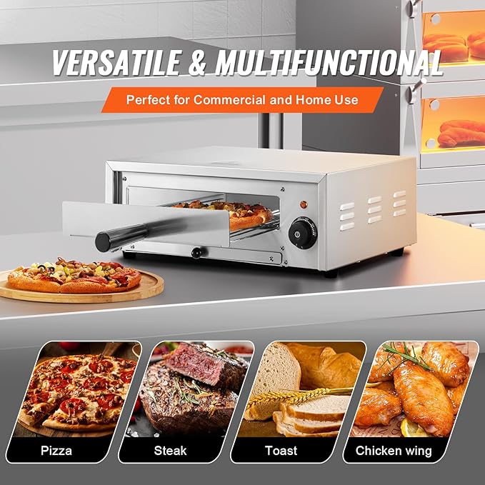 VEVOR Countertop Electric Pizza Oven, 12-inch, 1500W, 122-662??Temp Range, Stainless Steel Construction and Easy-to-Clean Crumb Tray, Suitable for Both Commercial and Home Use