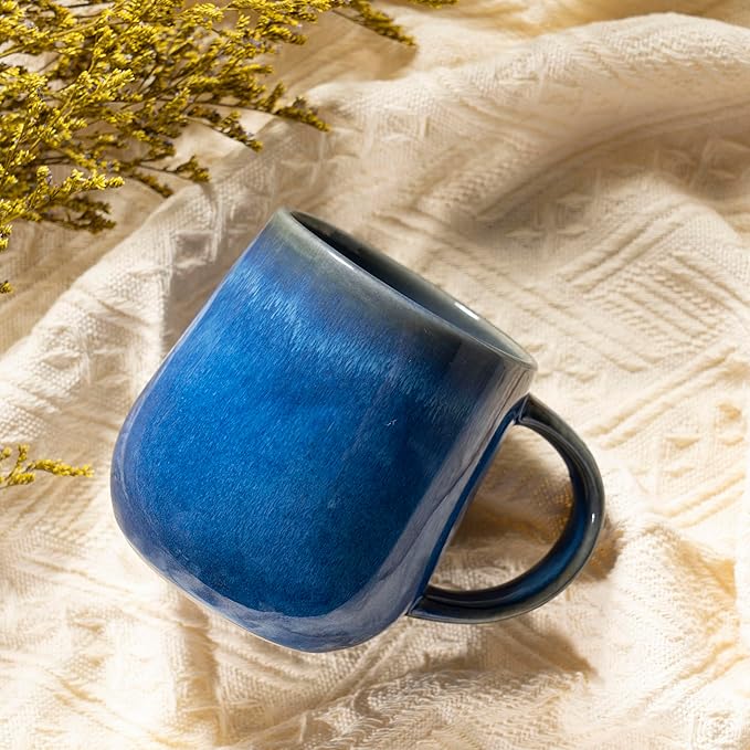 bestone Coffee Mugs Set of 4竊?5 oz Large Coffee Mugs, Ceramic Mugs with Handles,etc Coffee Mugs, Cups for Coffee Cereal Latte 竊똌icrowave & Dishwasher safe竊똃ark Blue