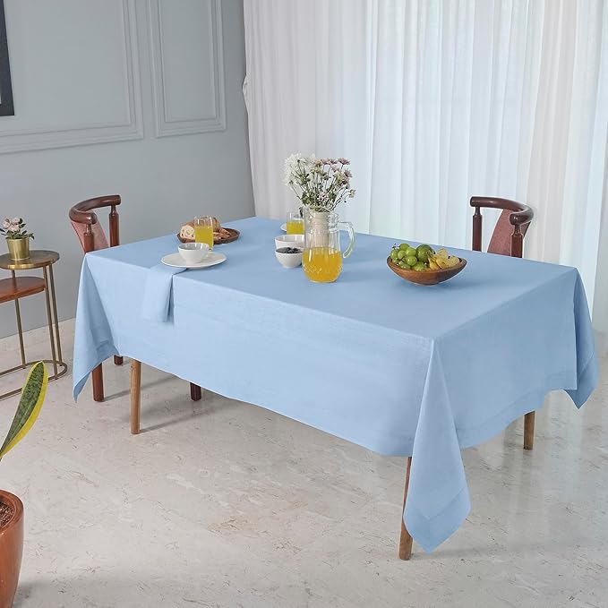 D'Moksha Homes Powder Blue Linen Tablecloth 54 x 72 Inch - 100% Pure Linen Tablecloth for Rectangle Tables - Machine Washable Table Cloth for Spring, Easter